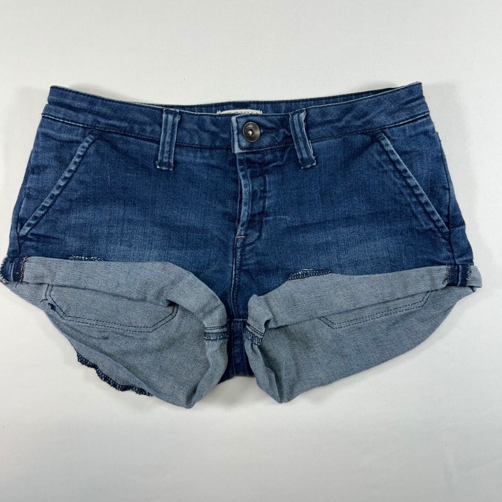Roxy Womens Dark Wash Cuffed Denim Shorts Blue Low Rise Size 24 RN114199